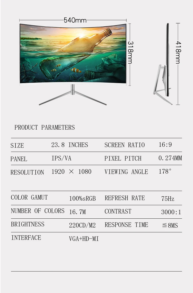 Монитор компьютерный портативный с высоким разрешением 1080P 2K 4K VGA 19 22 24 27 32 75