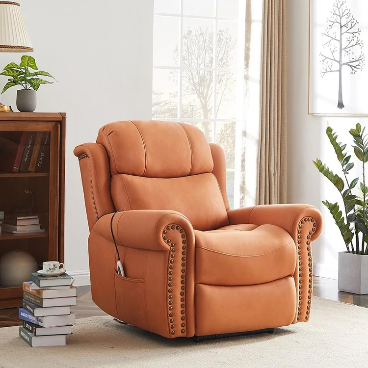 Rivet Design 8 Points Vibrating Massage Hand Held Remote Control Orange Sofa Tech Cloth Electric Recliner Sofa Chair