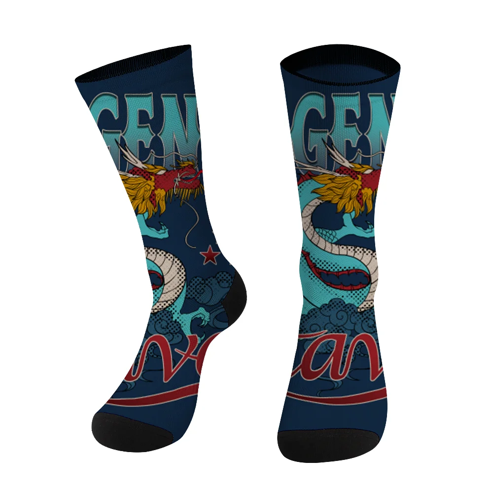 2022 New style All over printed Dragon fancy novelty crew outdoor breathable socks  Wholesale custom your own logo pattern socks