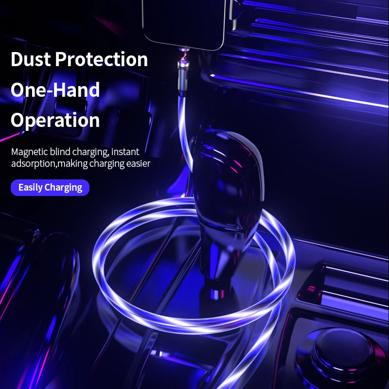 
Lm3B Amazon Top Seller 540 Rotation Type C Fast Universal Usb Magnetic Phone Charger Cable Led Luminous Flowing Micro Cable 