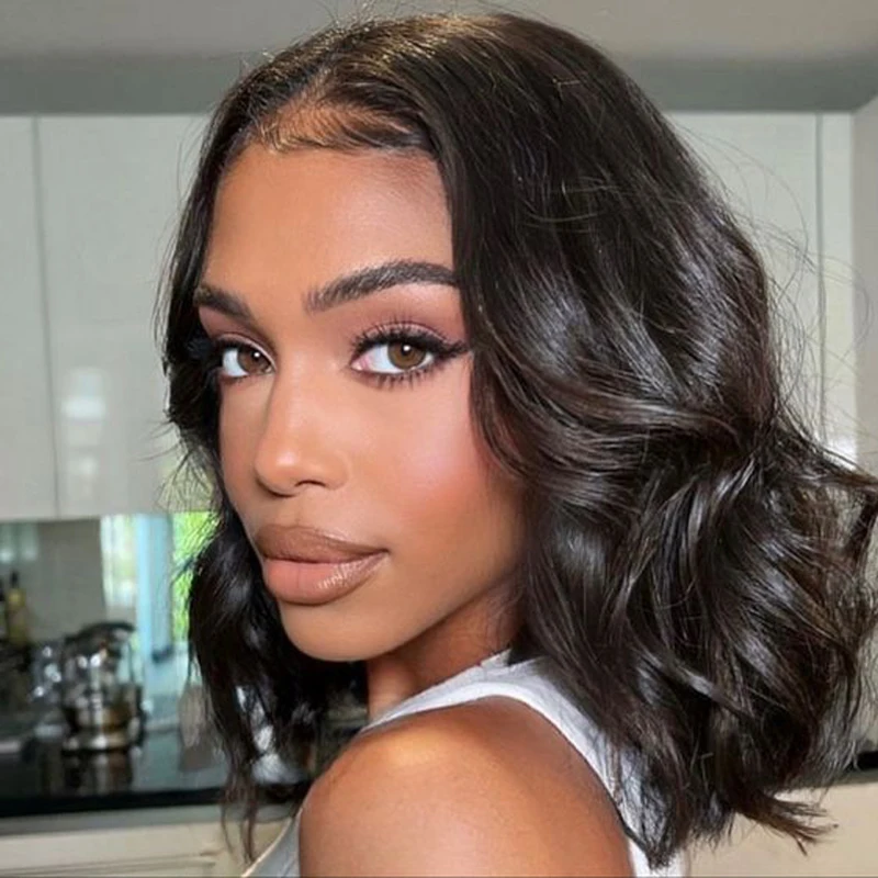 American Short Monofilament Natural Fiber Synthetic Wig with Frontal Premium Synthetic Lace Front Wig With Bangs