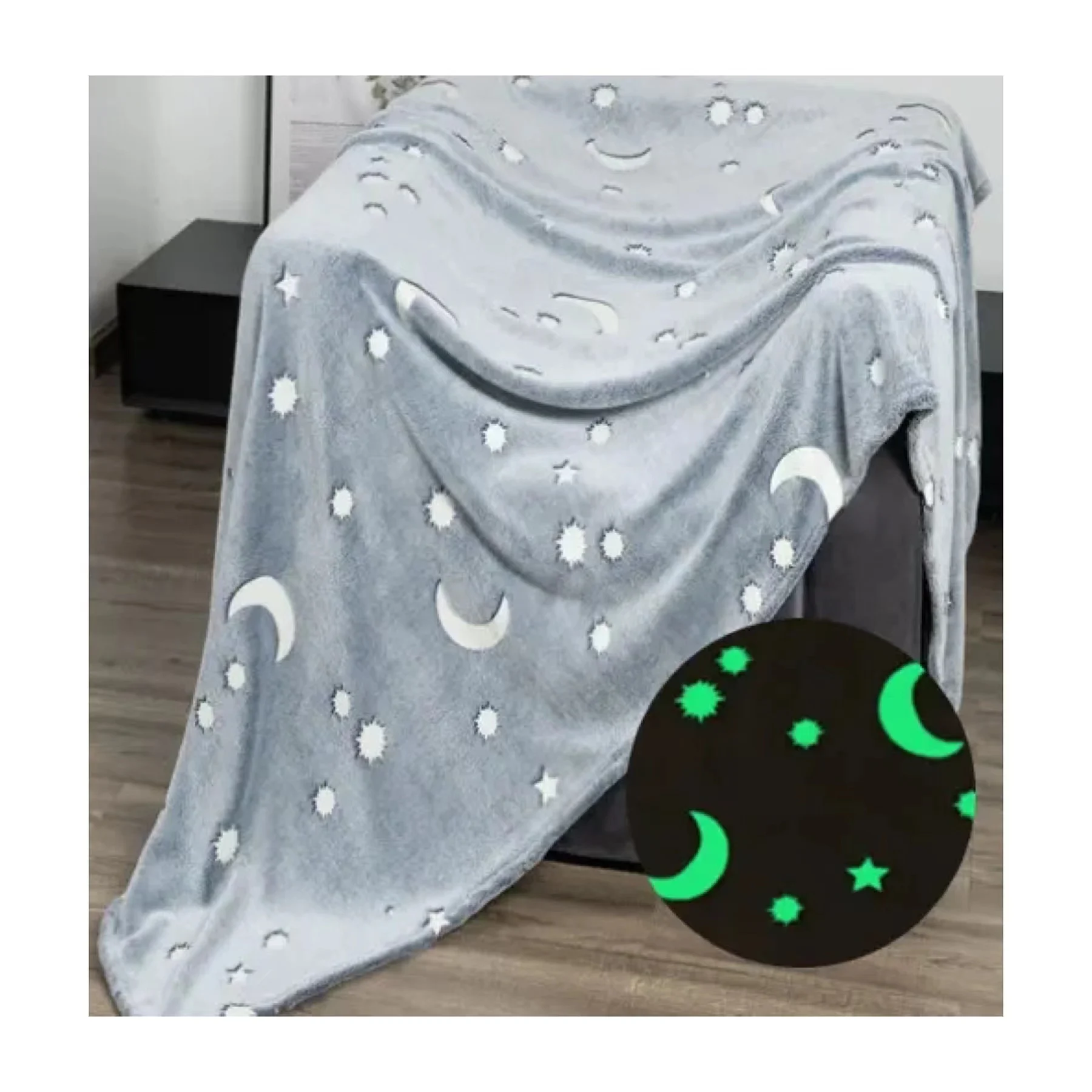 Custom Making 100% Polyester Flannel Fleece Luminous Glow In The Dark Fabric for Hoodies Blankets Garment