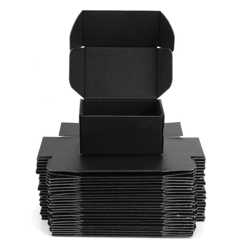 Custom Logo Printed Black Corrugated Box Die Cut Folding Kraft Mailer Shipping Mailing Box