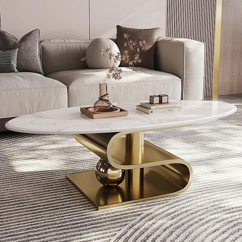 Wholesale Center Table High Gloss Stainless Steel Tea Table Fast Delivery Sintered Stone Coffee Table Sets