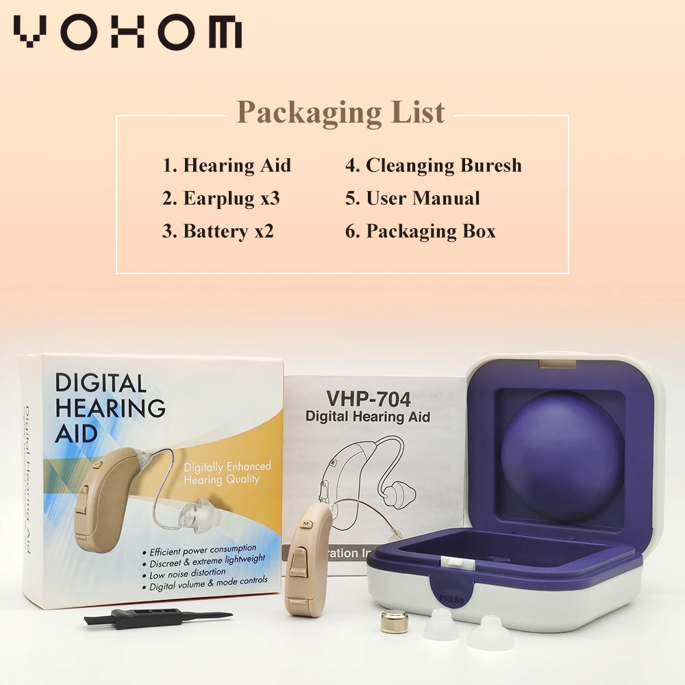 VHP-704 Mini Digital Hearing Aids Invisible for Hearing Loss Seft-fitting Hearing Aid