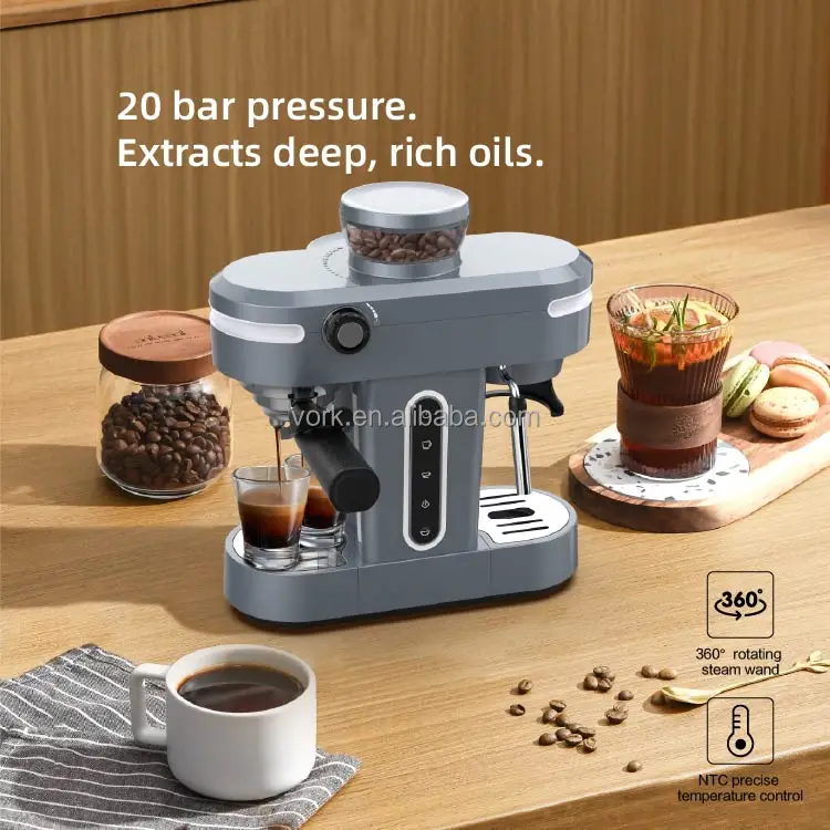 Italy Design Espresso Coffee Maker15 Bar 3 in 1 2 Years 750ml ULKA Grinder ODM Cappuccino Machine Electric Stainless Steel