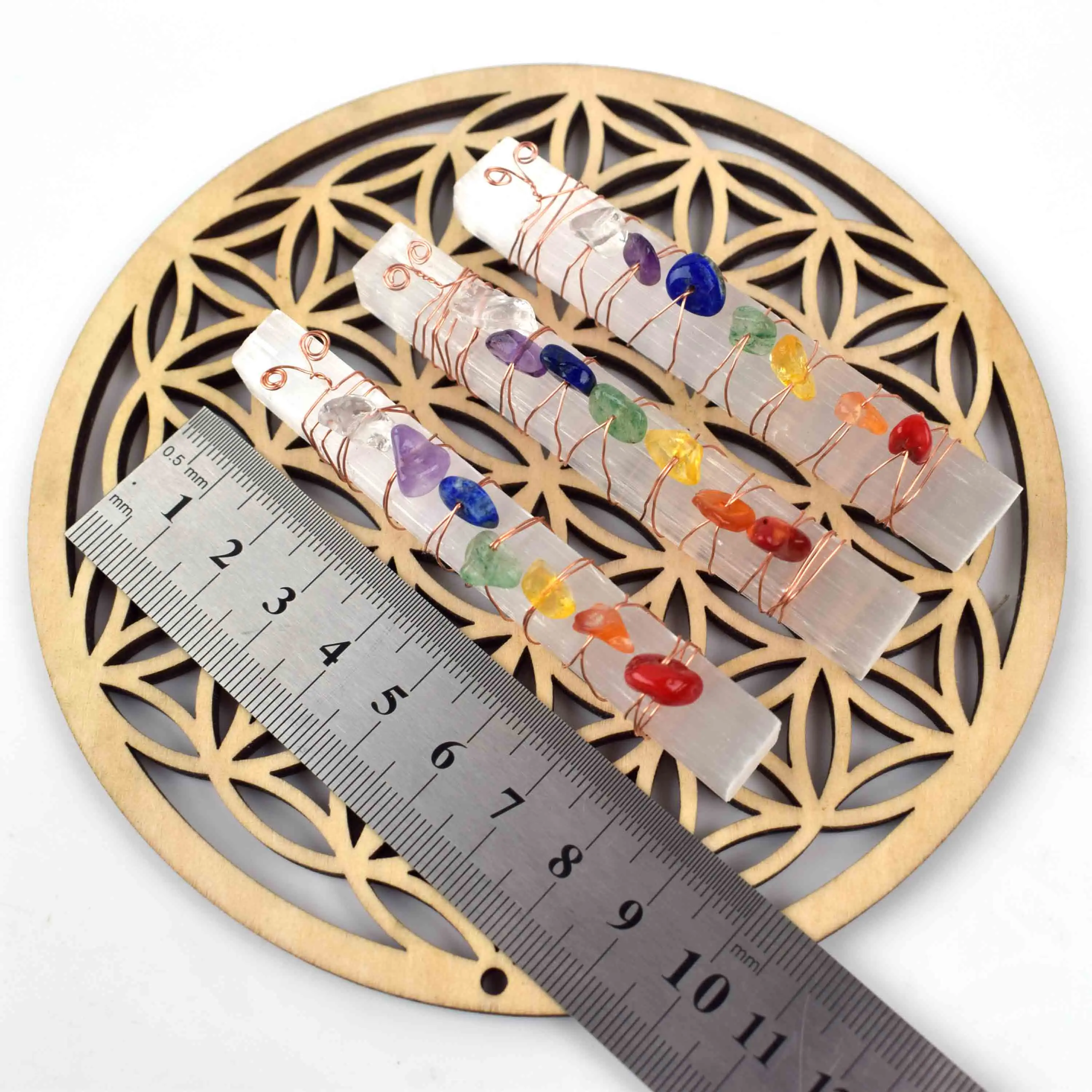 Raw Gemstone Polished 7 Chakras Selenite Wand Crystal Sticks for Sale Wholesale Bulk Natural Home Decoration Love Crystal Image