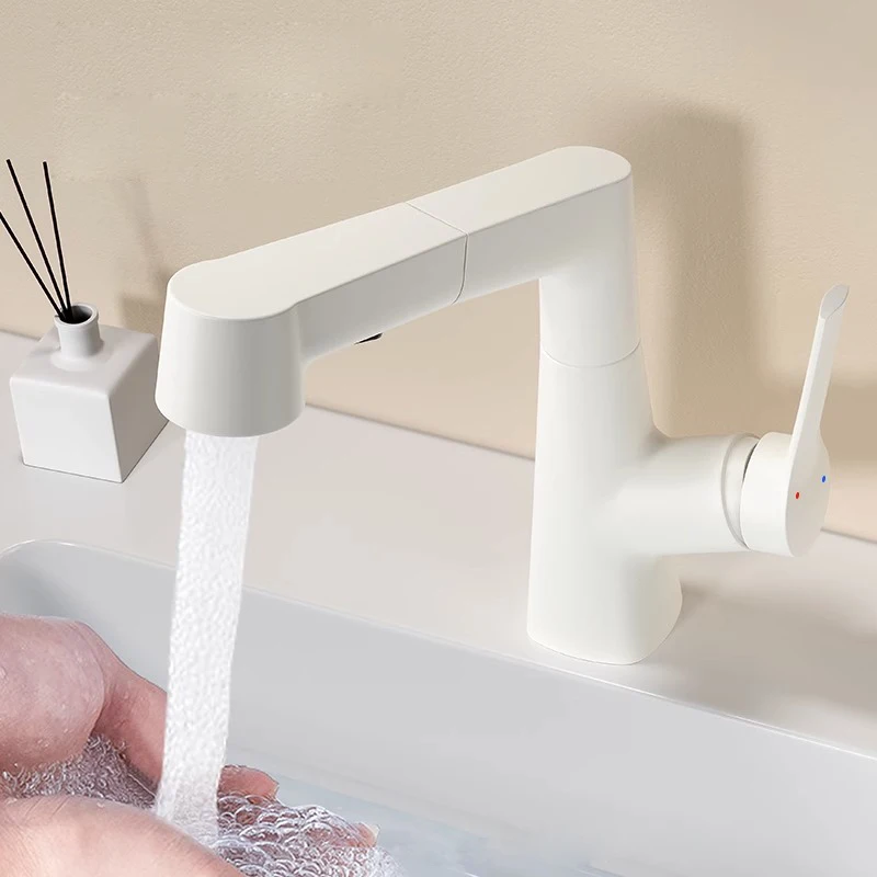 Multi-Function Pull-Out Basin Faucet for Bathroom Sink Electric Hot and Cold Water Faucet with Wash Face and Gargle Functions