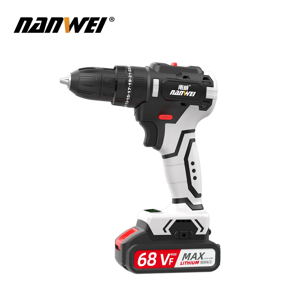 NANWEI 80N power drills 21V 1750rpm brushless impact drill power tools handy cordless drill tools 68VF lithium battery drill