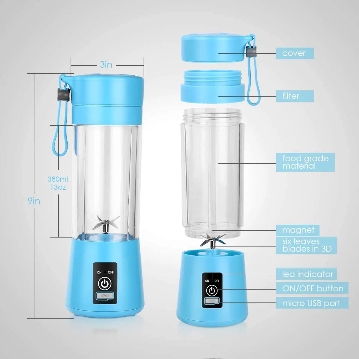 Portable Blender Personal Size Blender - Blender for Smoothies and Shakes, Mini Blender with Six Blades in 3D, Small Blender