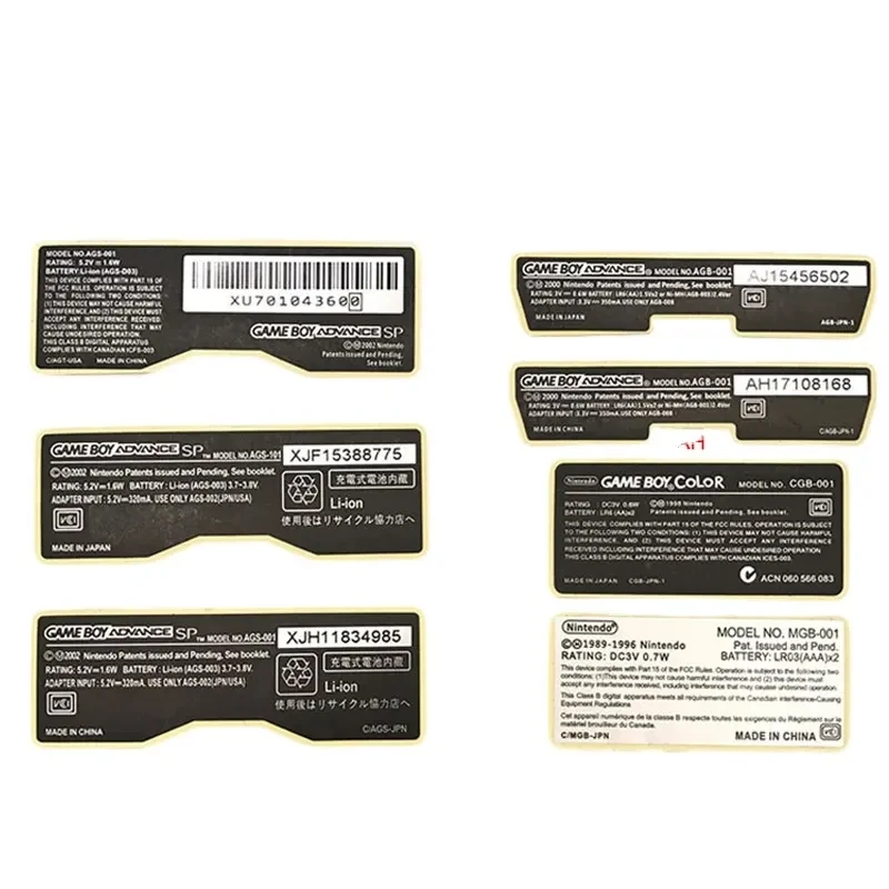 MGB-001 JP/US Replacement Labels Back Sticker For GBA SP/GBC/GBP Game Console Label Tag Marking Sticker Seal Labels