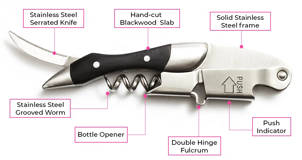 Professional hinge fulcrum wine waiters corkscrew for wooden handle