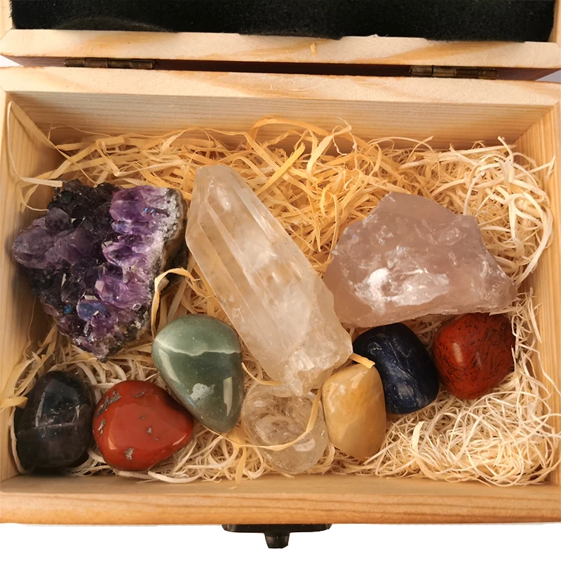Hot sale high quality crystal seven chakras set box crystal meditation for healing