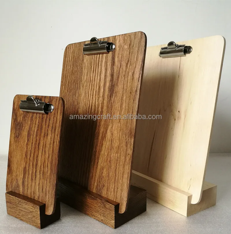 Rustic Finish Oak Wooden Menu Clipboard A4 Size Restaurant Holders with Match Stand Wholesale Customized