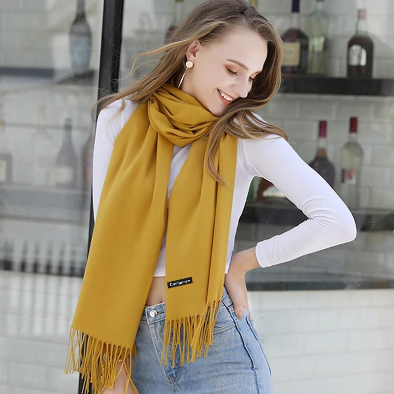 Winter Cashmere Scarf Luxury Scarves Lady Tassel Bandana Women Solid Shawl Wraps Foulard Tippet Pashmina Solid Color