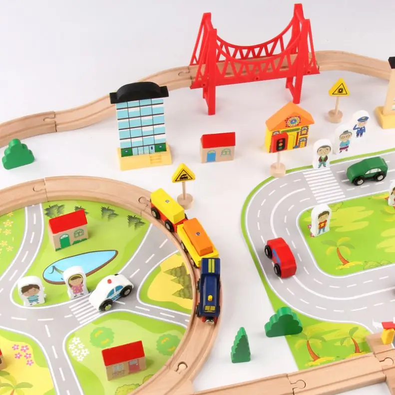 Promotion high quality 95PCS wooden train track set toysMontessori classic educational for boys girls
