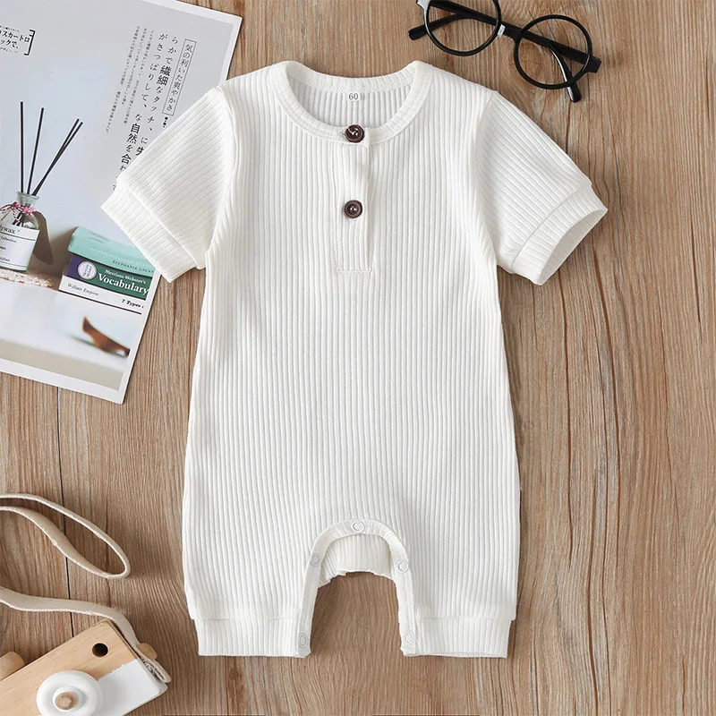 
Manufacture direct sale kids romper clothes summer short sleeve cotton jumpsuit pure color baby romper 