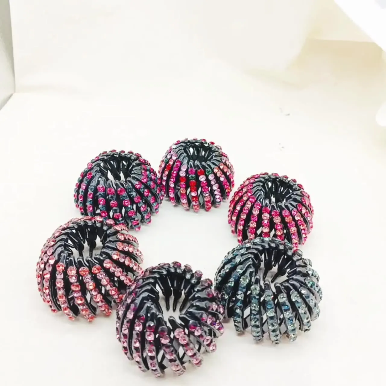 Mylulu Ponytail holder jeweled crystal rhinestone hair clamps retractable black plastic hair claw bird nest magic hair clip