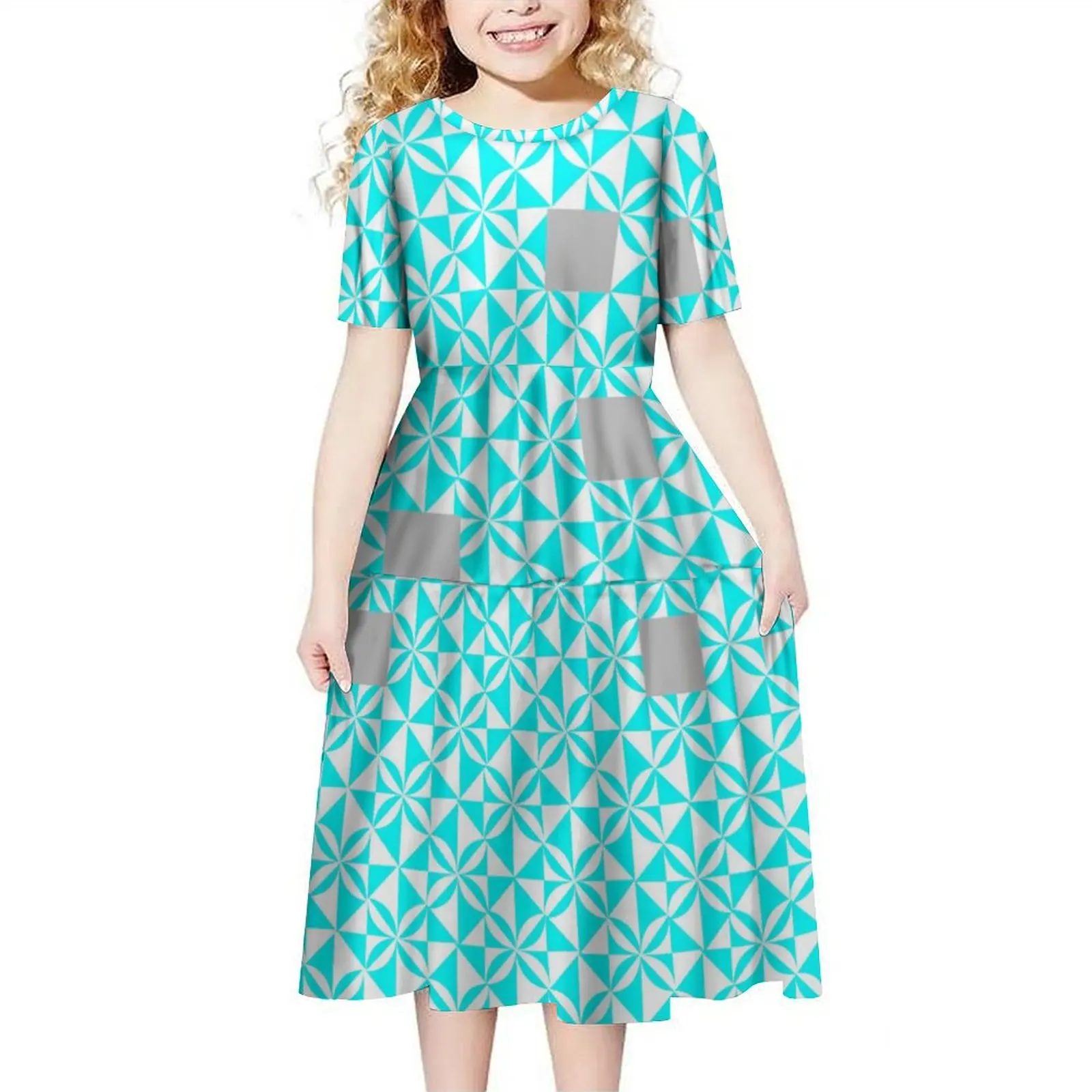 Promotional Price wholesale Short Sleeve Girl Party Dress Custom Tapa Children Clothes Polynesian Toddler Girls Dresses For Kids