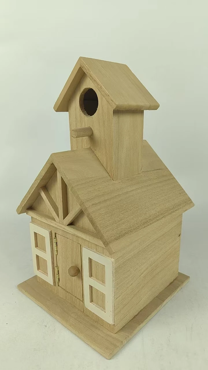 Customized Pine Bird House Wooden Sparrow House with Engraving Personalized Woodworking Art for Home Decoration Unique Gift Idea
