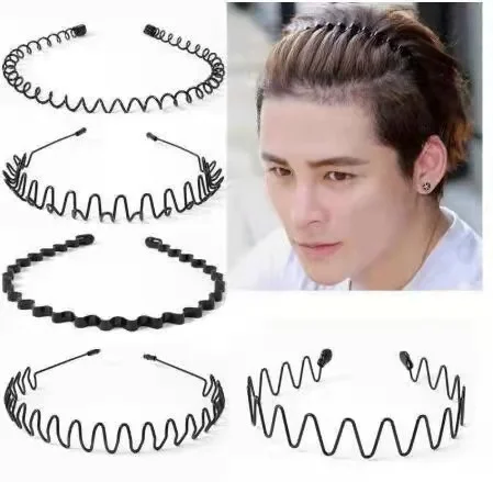 Fashion movement metal man head band black wavy hair women head band