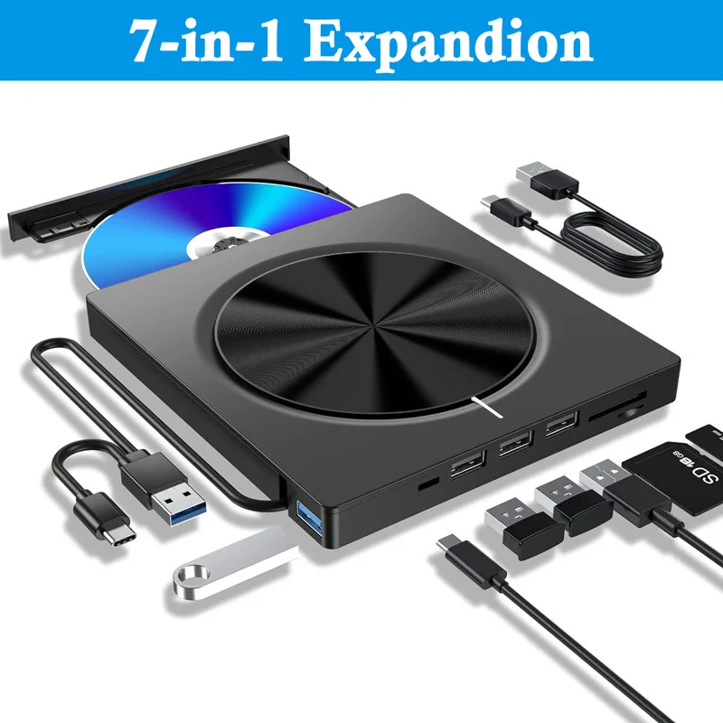 USB 2.0 Slim Portable External CD-RW Drive DVD-RW Burner Writer Player for Laptop Notebook PC Desktop External CD DVD Drive