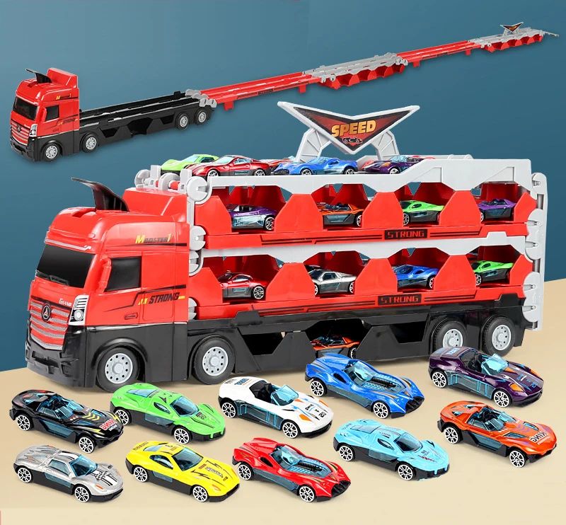 Boys Gift Toys Truck 207CM Ejection Railway Storage Truck Cars Racing Alloy Plastic ABS Big Transform Folding with 8 Pcs 60 Pcs