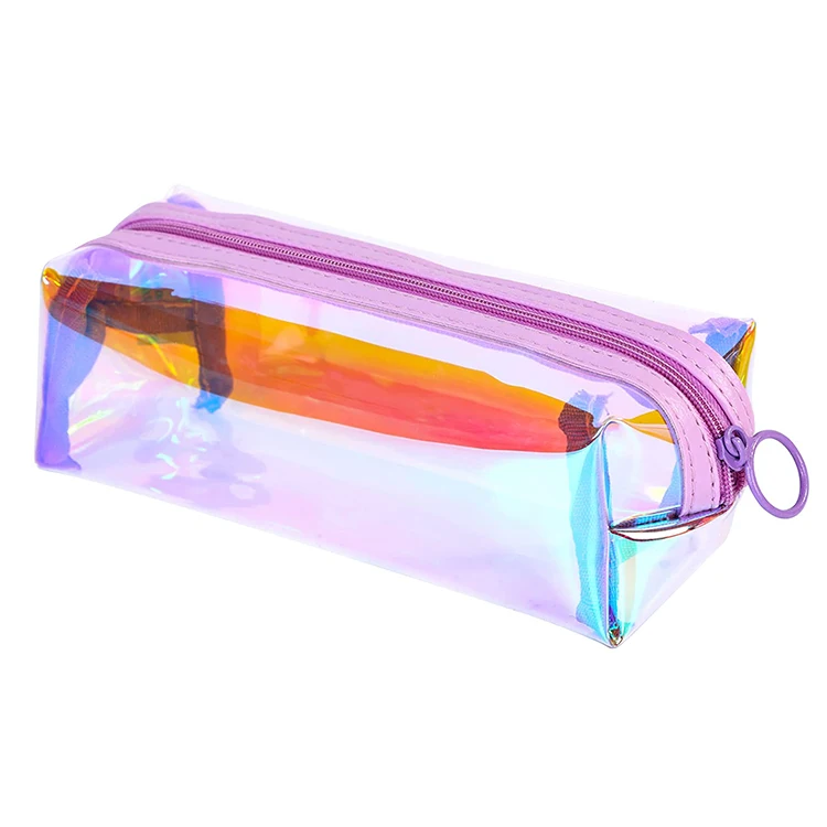 Holographic PVC Transparent Pencil Pouch  Colorful Laser Stationery Pencil Case