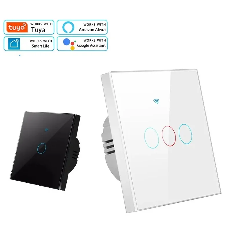 WiFi Smart Switch Wall Touch Switch 220V No Need Neutral Wire Tuya Smart Life Work with Alexa Google Home 1/2/3Gang W24-928