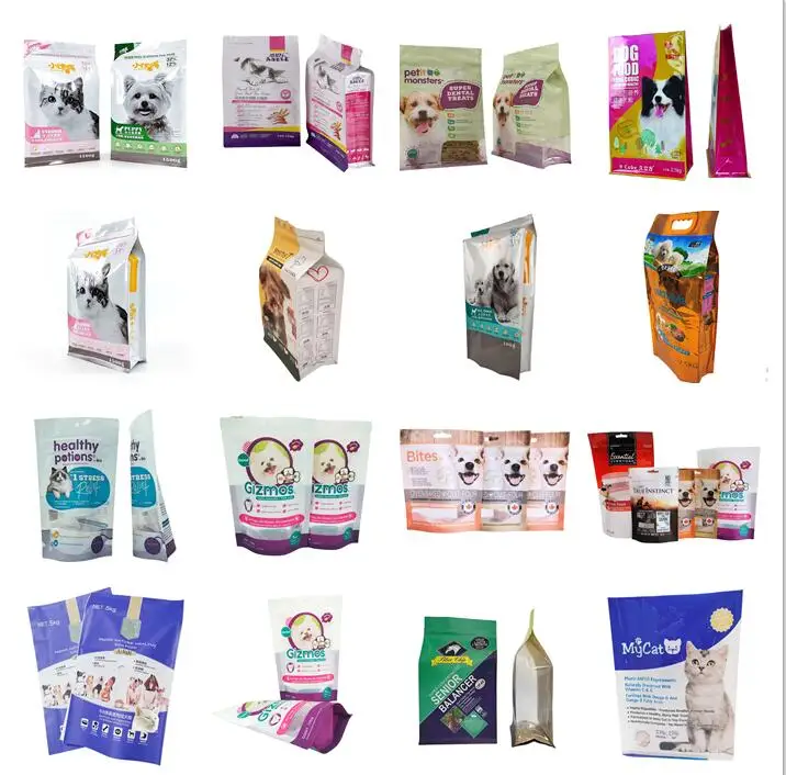 Custom Dog food packaging Gusset pouch  5KG  PET Treat food  mylar bags with Frosted plastic smell proof bag of Flat bottom bags