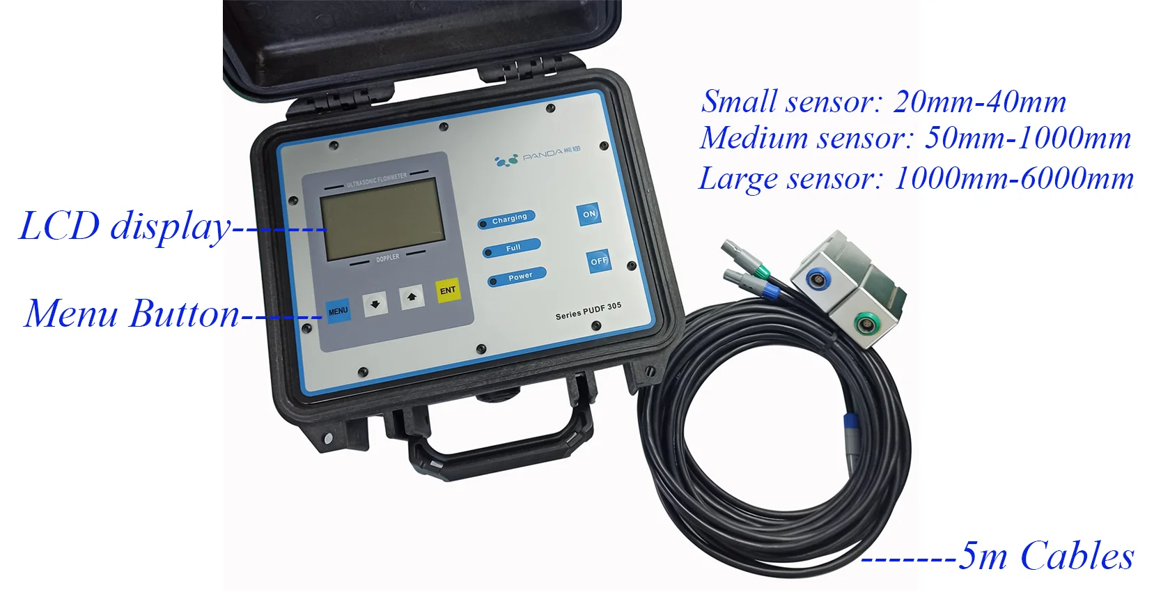 Doppler Ultrasonic PUDF 301 or 305 Clamp-on Doppler Ultrasonic Flow MeterRS485/Pulse/Relay/Data Storage Wall