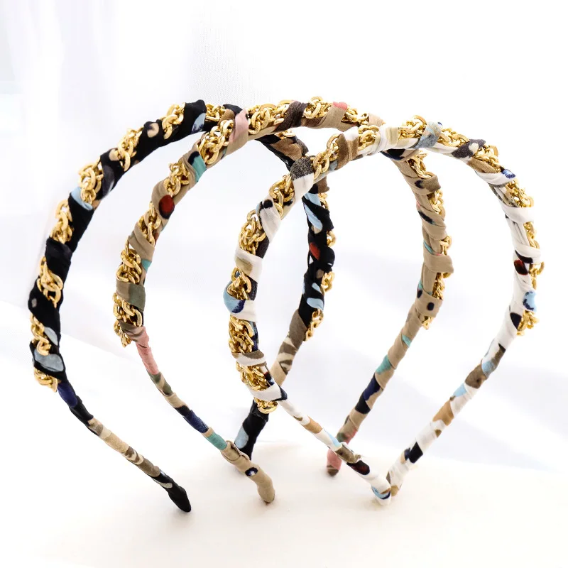 Wholesale Autumn Winter New Hair Hoop Printing Cloth Art Twine Chain Temperament Girl Hairband Headband