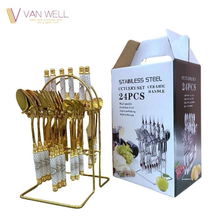 Hot Sale Ceramic Fork And Spoon Stainless Steel Cutlery Gift Set Flatware With Ceramic Handle