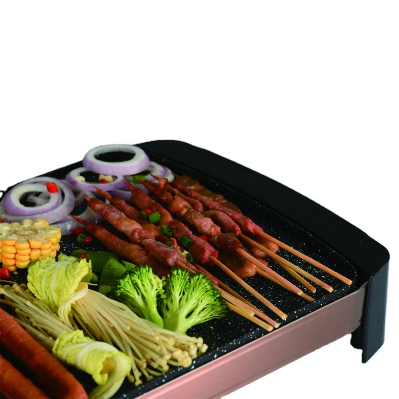 DENUO Indoor Electric BBQ Pan Highly Efficient Table Smokeless Non Stick Coating Aluminum Electric Grill