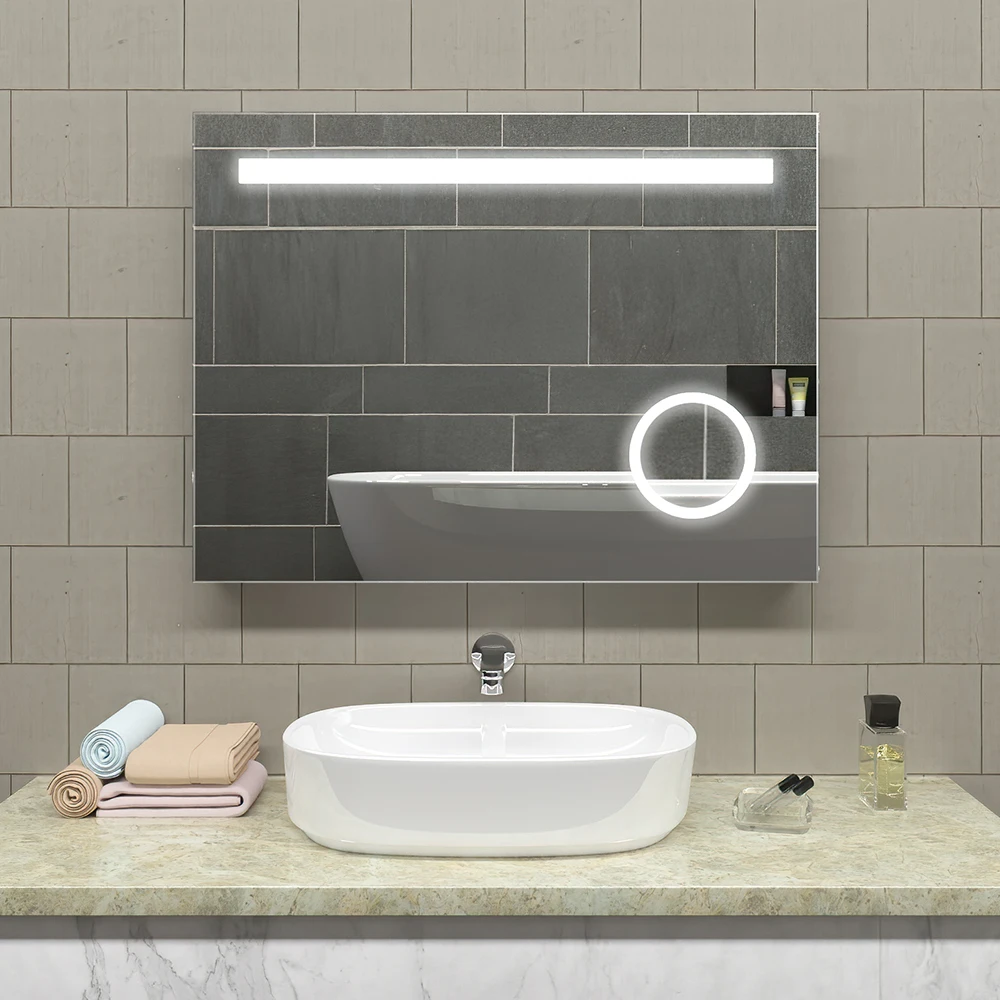 Aluminum Oxide Metal Framed LED Toilet Mirror  led Light with Time Display