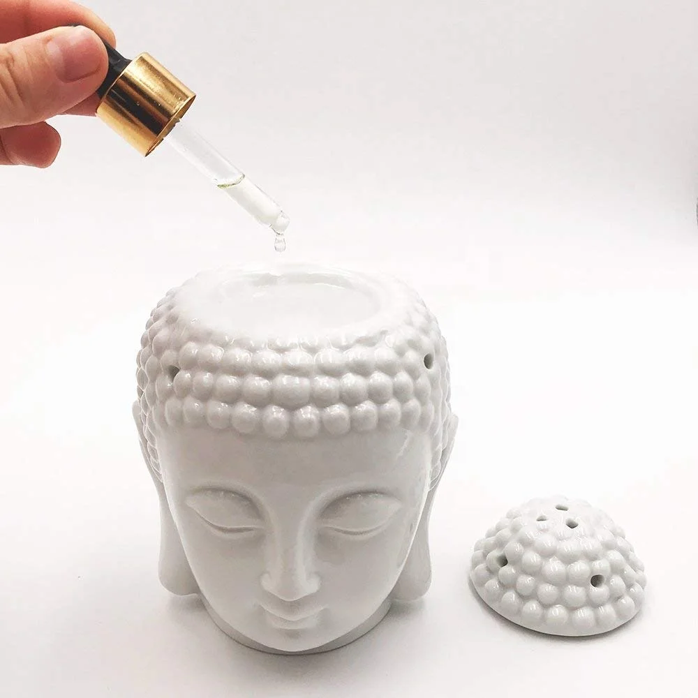 Factory Ceramic wax tart melts essential oil burner candle  holder  buddha head shape in white or black