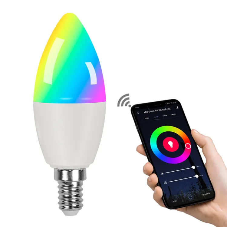 5W AC100-240v C37 Smart Candle WIFI Light Bulb E27 LED RGB Color Changing Control By Tuya
