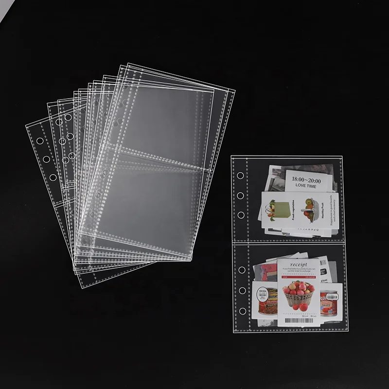 A6 3' photo album 6 holes cash envelopes clear pp 2-pouches for 6-ring loose leaf notebook binder organize photos cards bills