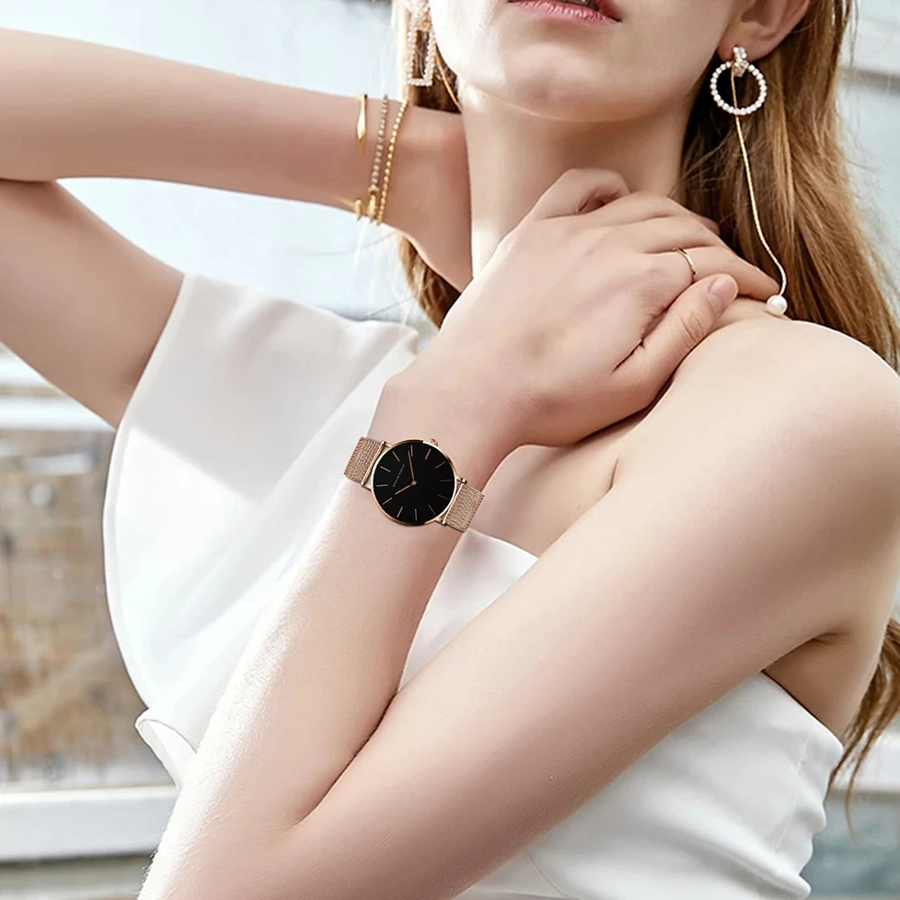 HM Top Brand Drop shipping Japan Quartz Movement Women Watch Rose Gold Waterproof Wristwatch Fashionable Nordic Ladies Watches