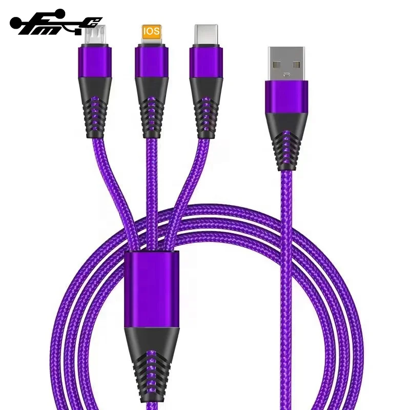 6A fast charging cable 3 in 1 USB data Cable For Android Type C for iphone braided cable