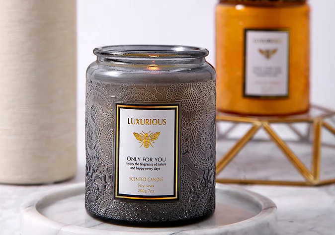 wholesale Medium Embossed Glass cup Candle soy wax aroma home decoration candle gift for indoor Medium Embossed Glass cup Candle