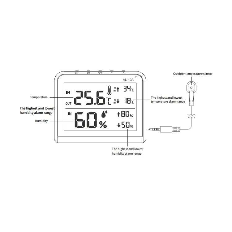 Home Dual Mode Indoor/Outdoor Digital Thermometer High Accuracy Hygrometer For Baby Room With LCD Display & Value Alarm Function