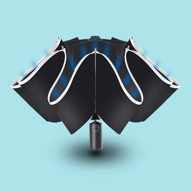 
Fully automatic reverse ten shares double night reflective safety windproof umbrella custom logo 