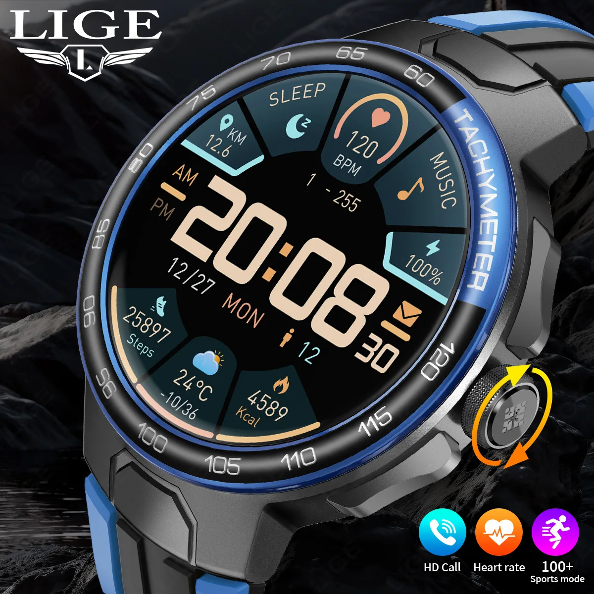 LIGE BWEX102U super   men smart watch  Silicone   steel band Save song Wireless call Blood oxygen Voice Assistant watch set