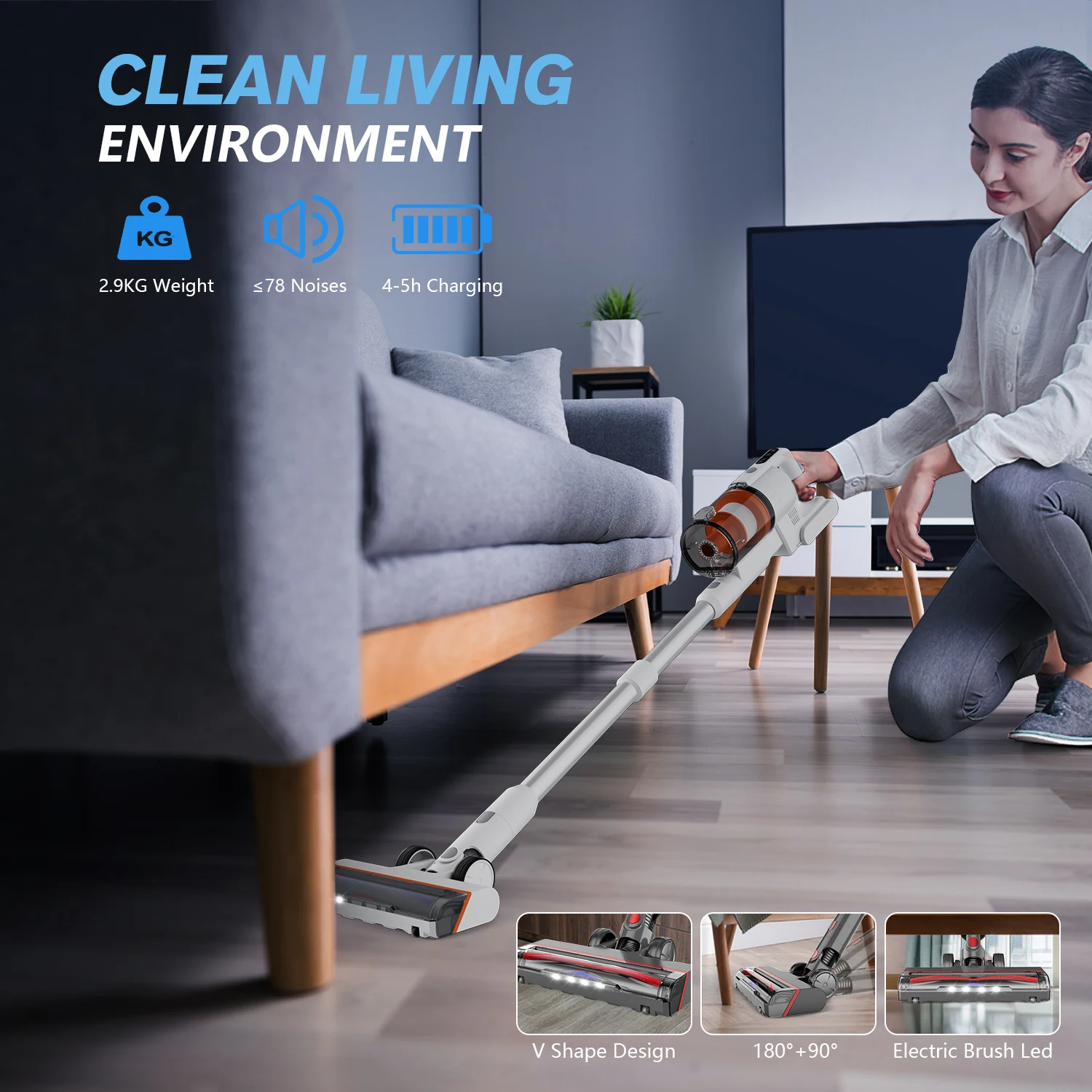 EU Warehouse Stock Home Electric Floor Cyclone Rechargeable Battery Stick Upright Wireless Cordless Handheld Vacuum Cleaner