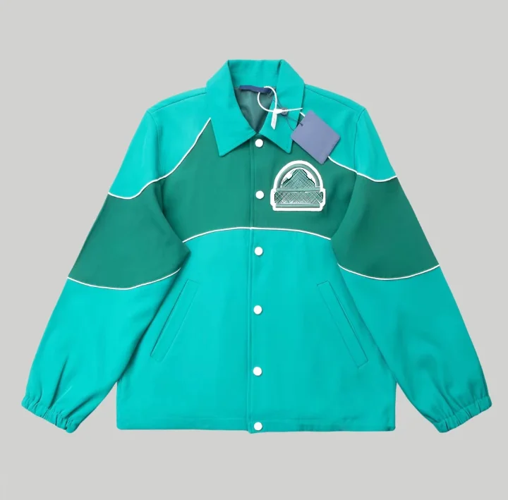 Designers High Quality Embroidery Mens Bomber Jackets Color Blocking Button Up Motorcycle Vintage Racing Jacket for men