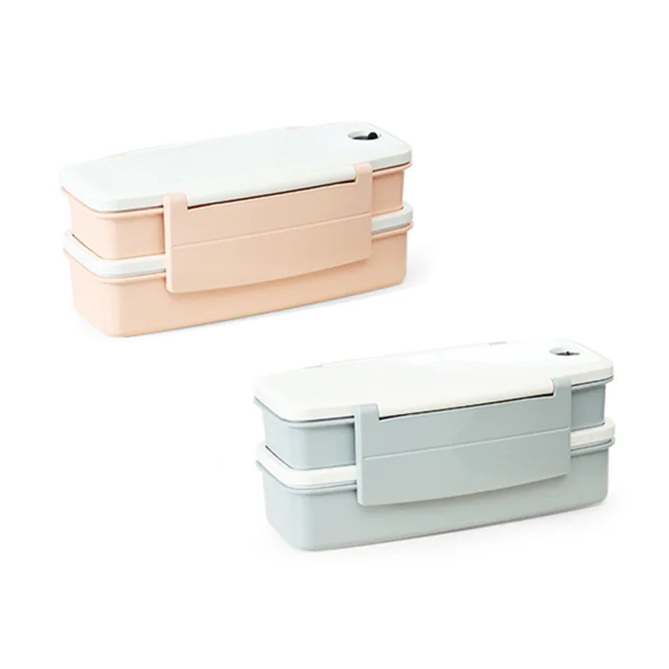 Double layer compartment bento box reusable hard pp plastic bamboo fiber lunch box