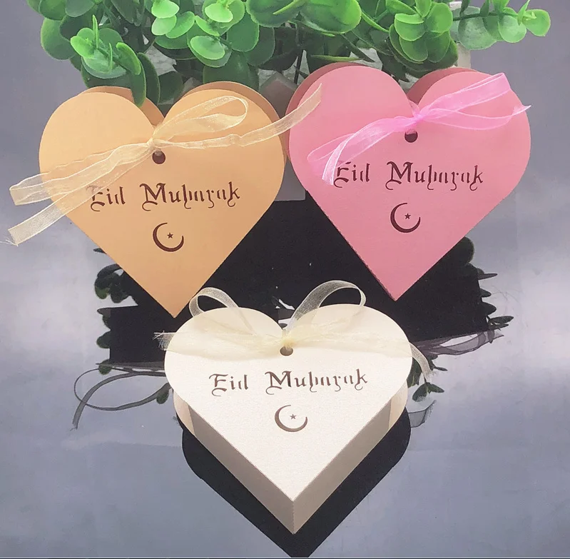 Heart Eid Mubarak Candy Box Favor Box DIY Paper Gift Boxes Happy Islamic Muslim al-Fitr Eid Ramadan Decor Party Supplies