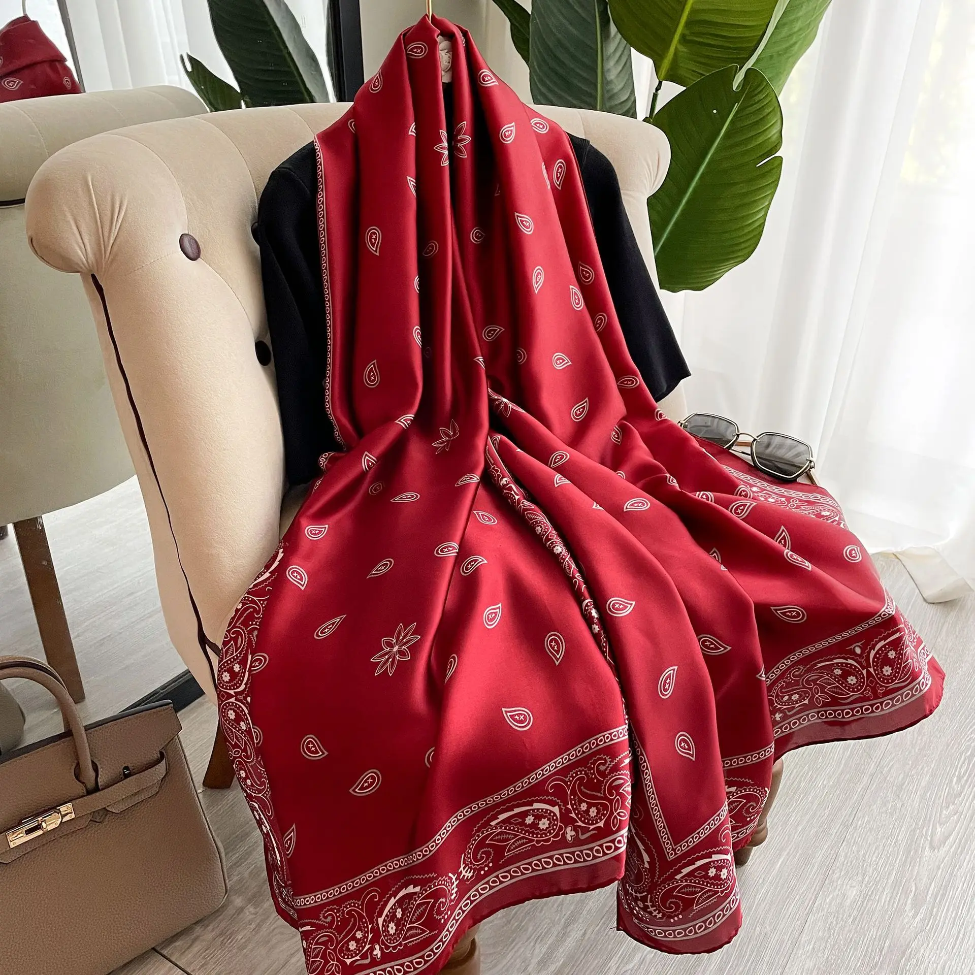 90*180cm New Imitated Silk Satin Dot pattern print scarf long Shawl Scarf