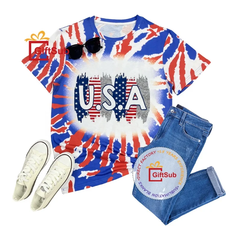 Hot Sale Christmas Design Custom Print T-shirt American Unisex Size 100 Polyester Bleach Shirt Sublimation Faux Bleached T-shirt